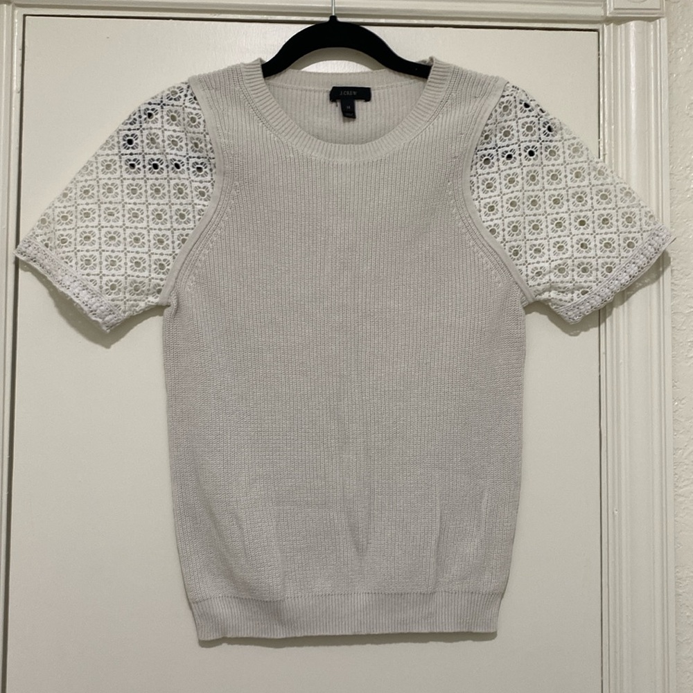 J. Crew Off White Knit Top with Lace Sleeves